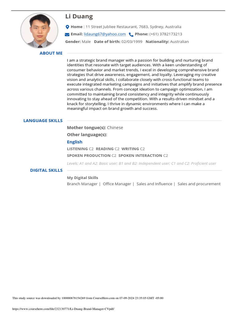 Li Duang Brand Manager CV PDF | PDF | Brand | Marketing Communications
