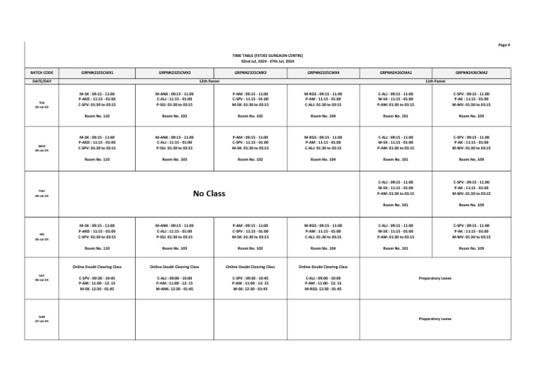 Time Table 02.07.2024 to 07.07.2024 revised | PDF