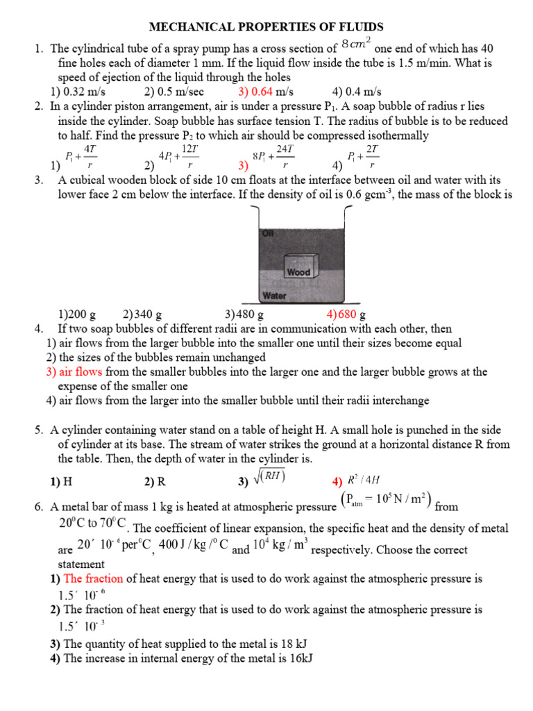 Fluid Mechanics Problems and Solutions | PDF | Density | Buoyancy