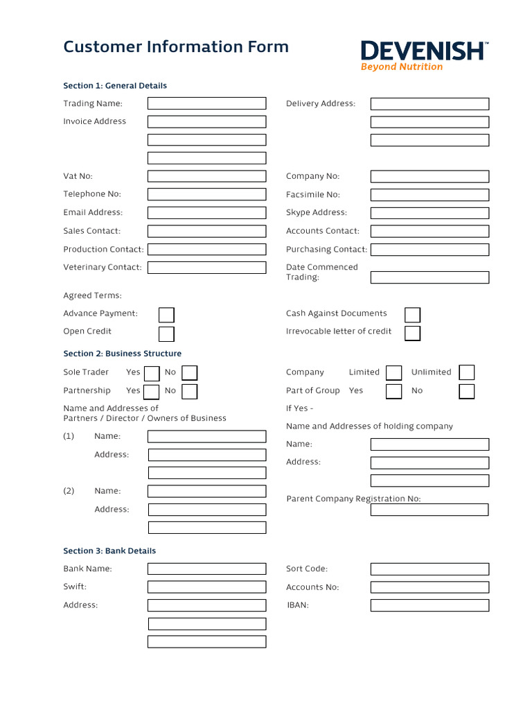 Customer information form international pdf credit finance