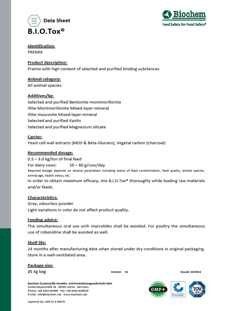 B.I.O.Tox® Premix for Animal Feed | PDF | Wellness