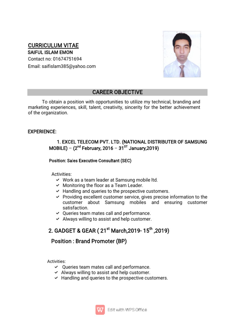 CV of Saiful Islam Emon | PDF | Computing