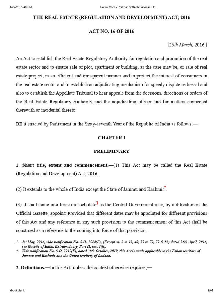 The real estate regulation and development act 2016 pdf