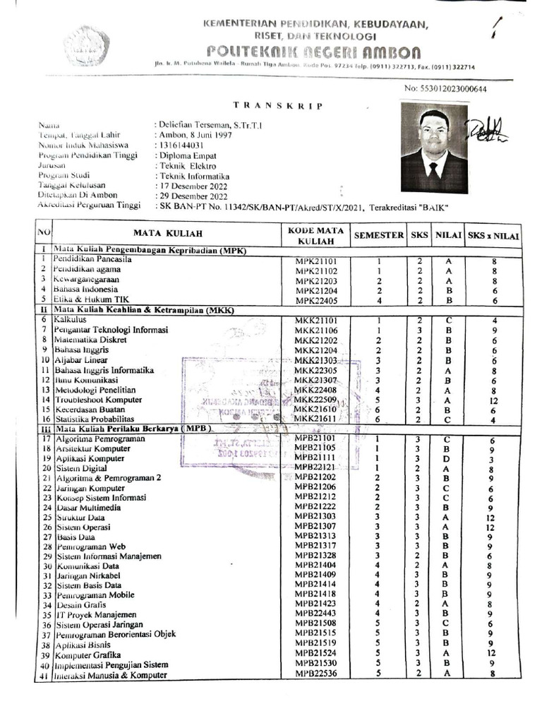 Transkrip Nilai Kuliah Pdf Pdf