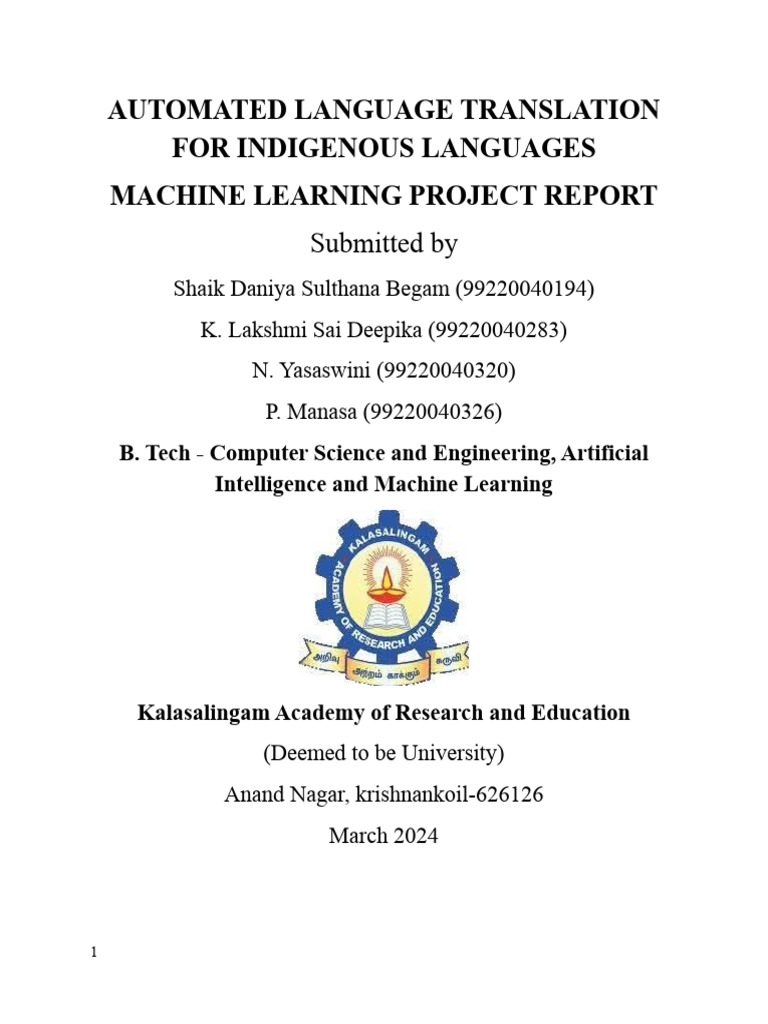 Machine Learning Project Report1 | PDF | Speech Recognition | Translations