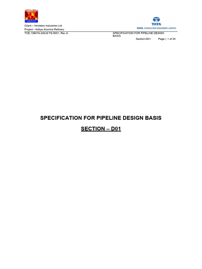 Pipeline Design Specification for Hindalco | PDF | Pipe (Fluid ...