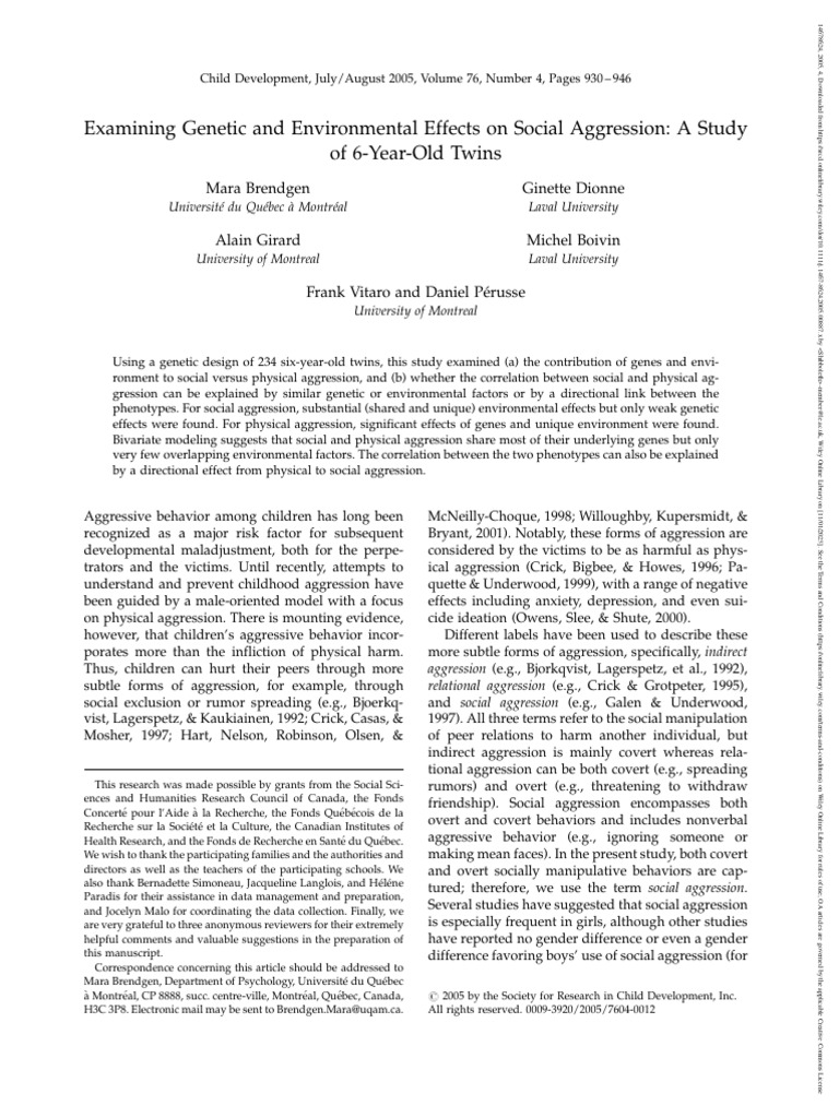 Genetic and Environmental Influences on Child Aggression | PDF ...