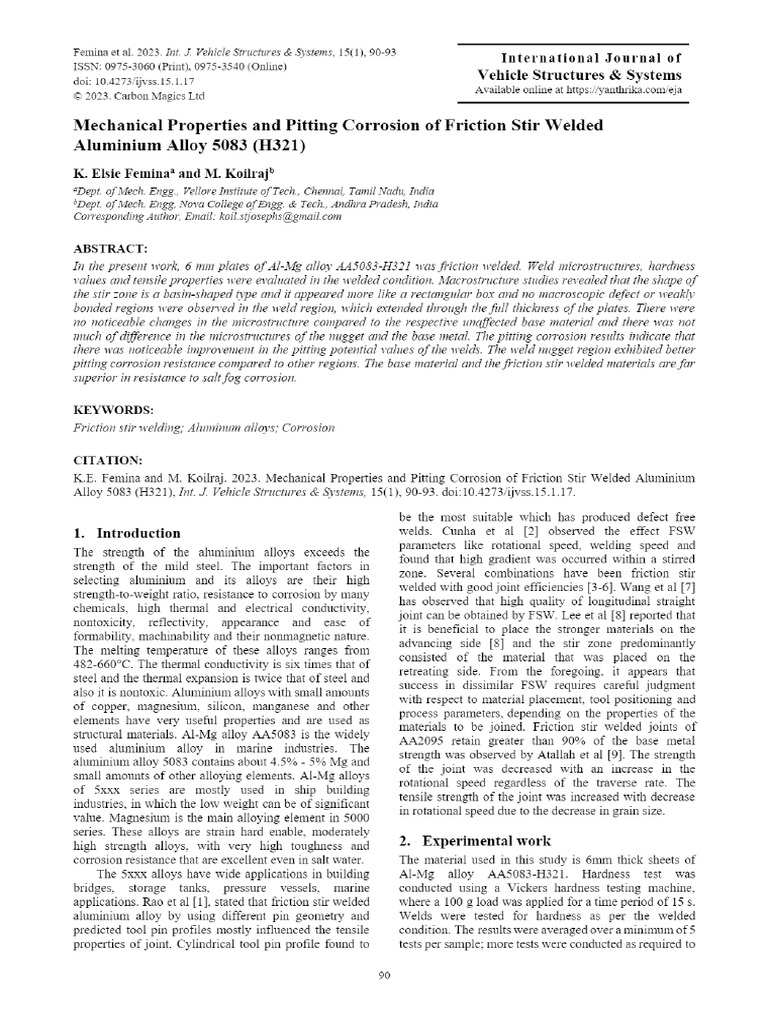 Mechanical Properties and Pitting Corrosion of Friction Stir Welded ...