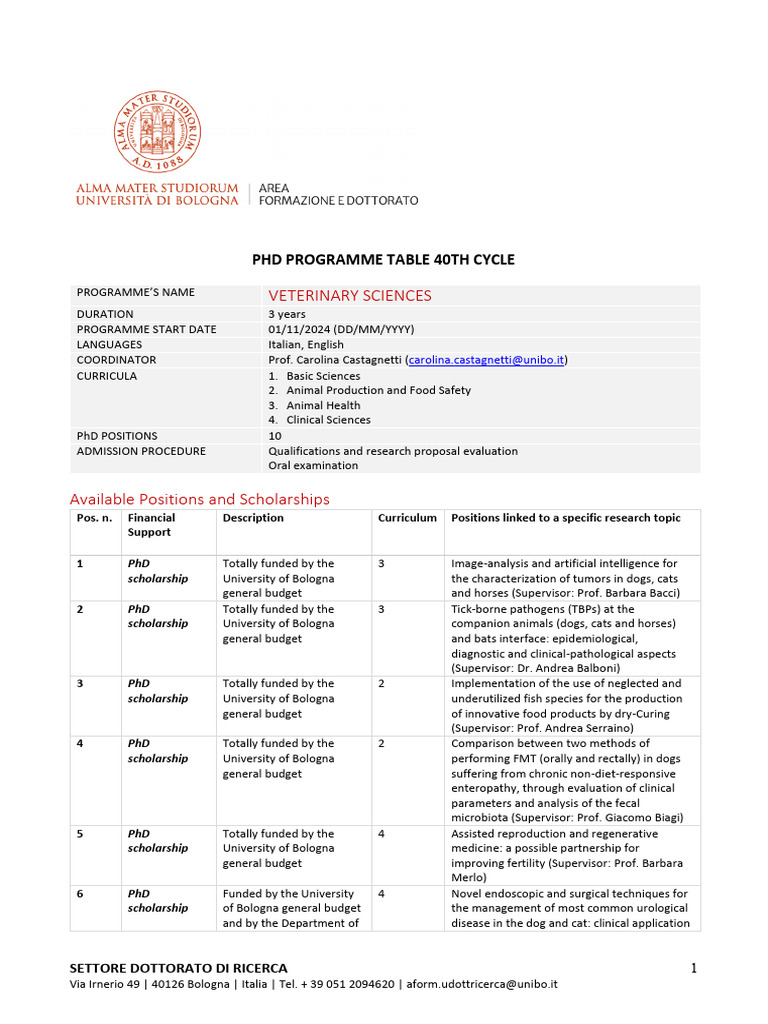 PhD in Veterinary Sciences 2024-2027 | PDF | Thesis | Doctor Of Philosophy