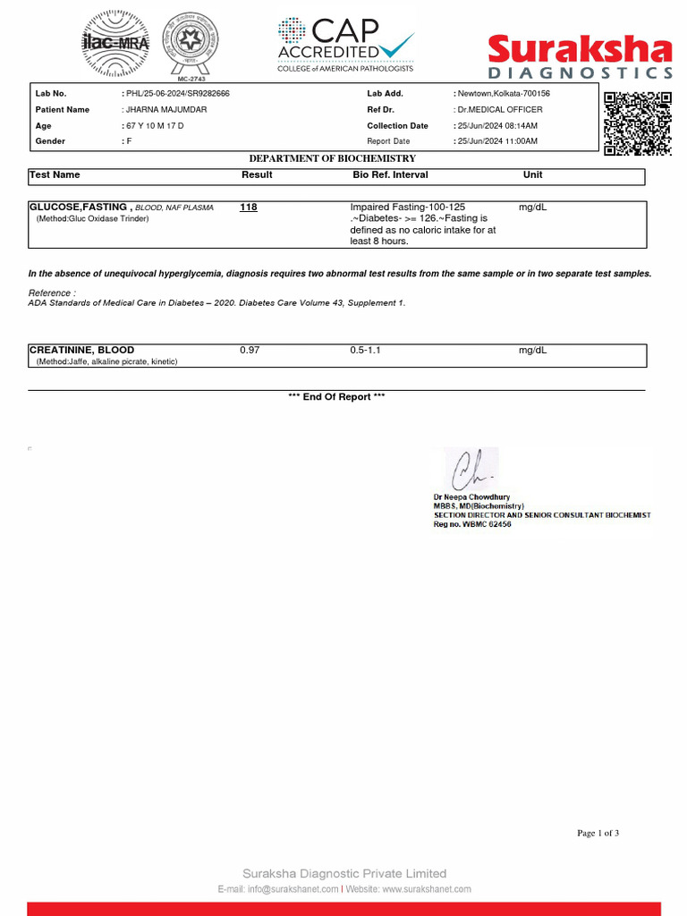 Diabetes Lab Report for Jharna Majumdar | PDF | Glycated Hemoglobin ...