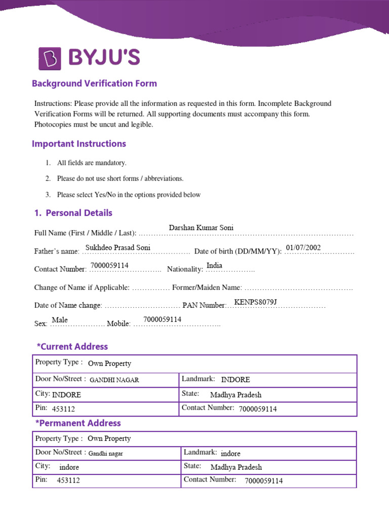 Background Verification Form Instructions | PDF | Employment | Freelancer