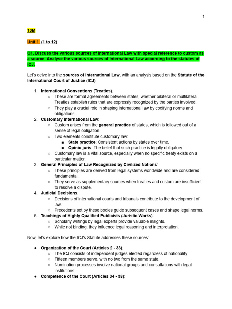 Sources of International Law Explained | PDF | International Law | Treaty