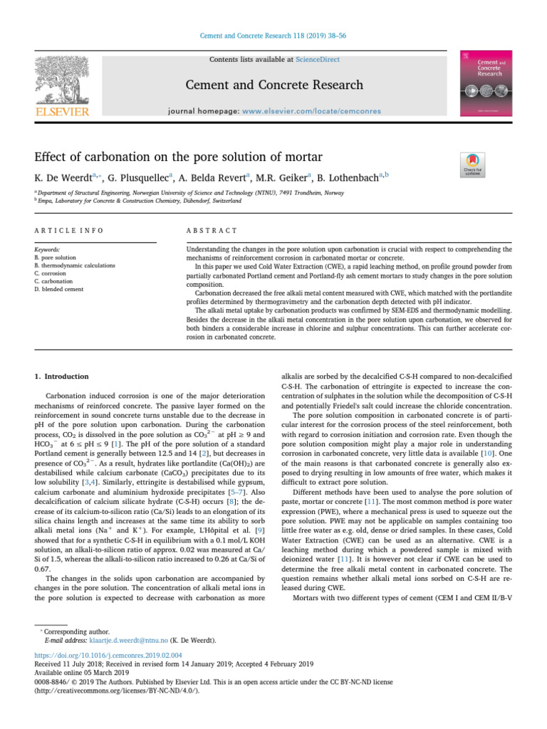 Carbonation Effects on Mortar Pore Solution | PDF | Concrete | Cement