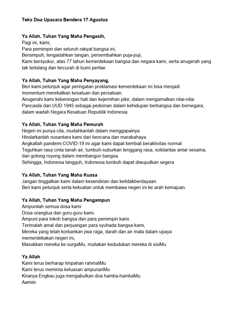 Contoh Teks Doa Upacara Bendera 17 Agustus Pdf