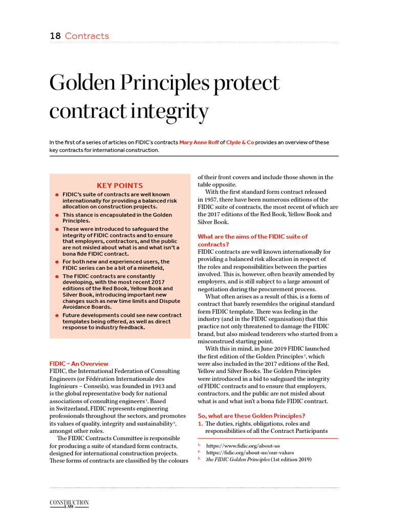 FIDIC Contracts Overview and Golden Principles | PDF | Employment ...
