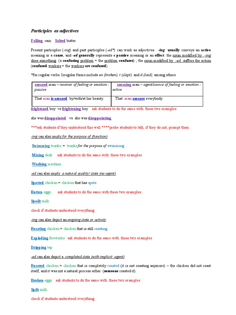 Class Plan Participial Adjectives Ing-Ed + Exercise With Answers - by ...