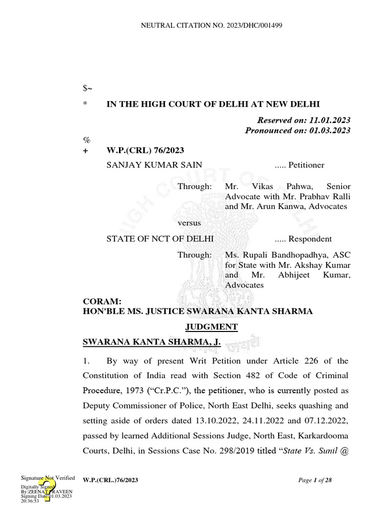 HC Order Dated 01.03.2023 WRT WP CRL 76 2023 Quashing and Setting Aside ...