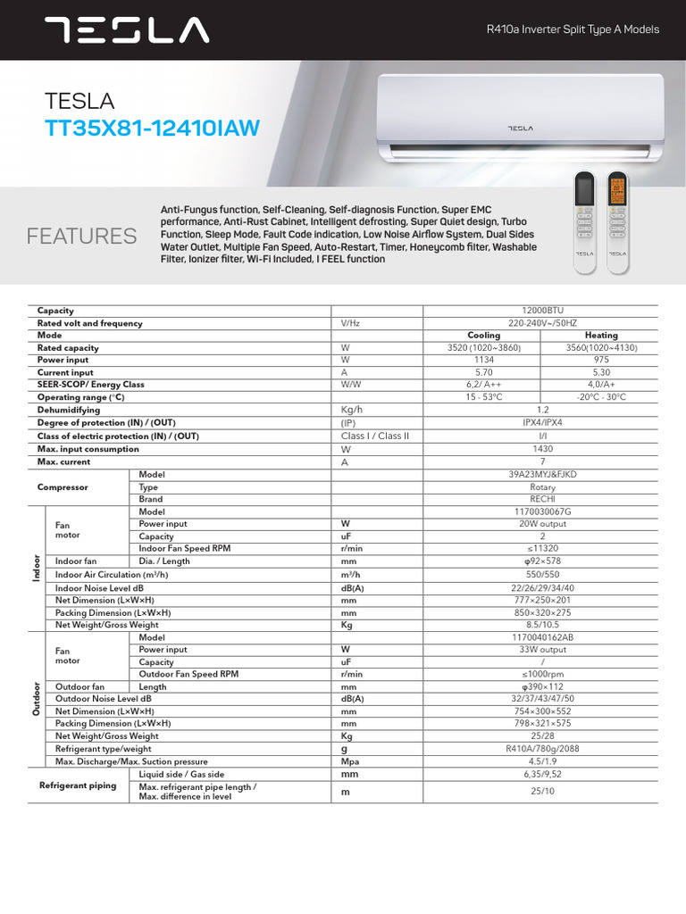 12000 BTU Inverter Split AC Specifications | PDF | Air Conditioning ...