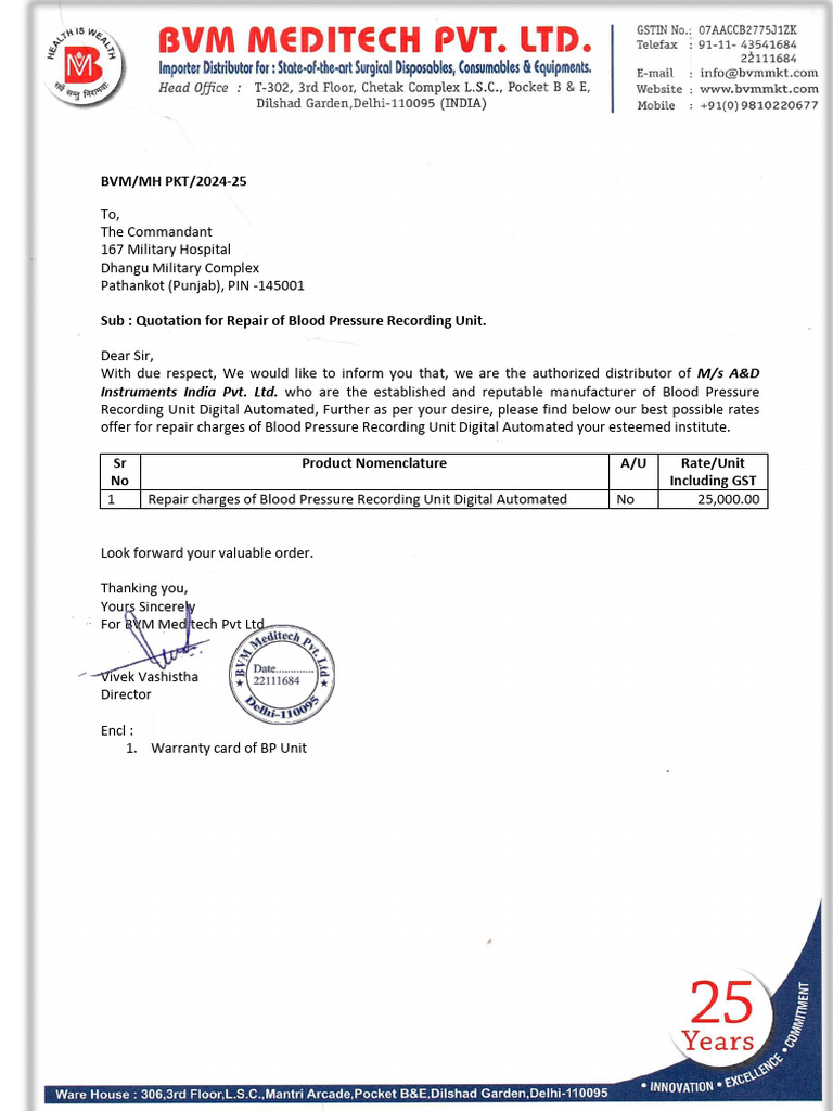 Quotation for BP Unit Repair 2024-25 | PDF