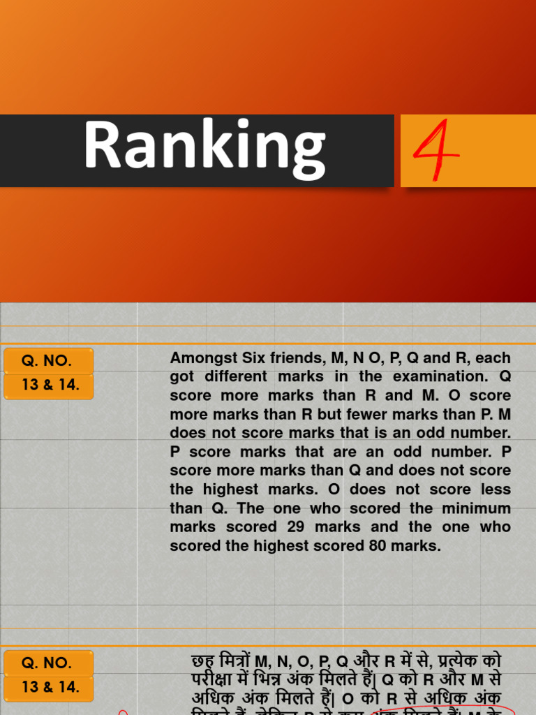 034 Reasoning Order & Ranking क्रम निर्धारण Order & Rankin | PDF