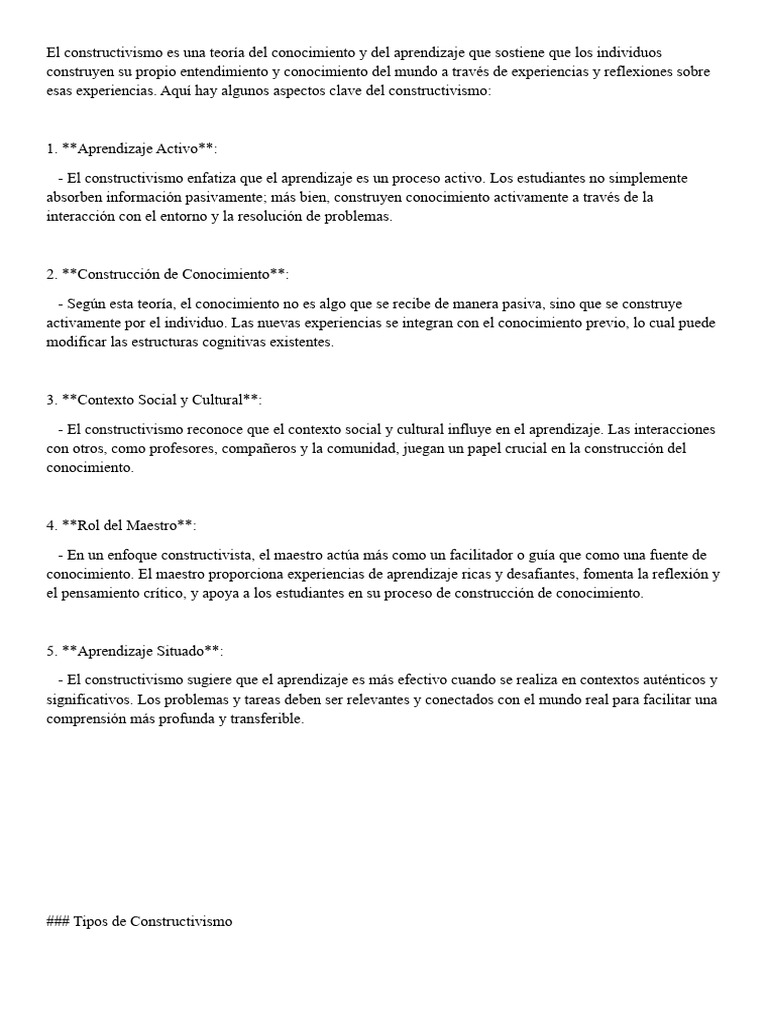 Teoría del Constructivismo en Educación | PDF | Constructivismo ...