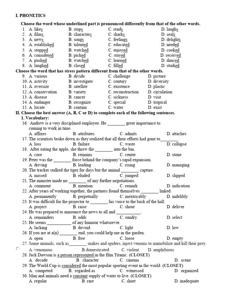Phonetics and Vocabulary Practice Test | PDF