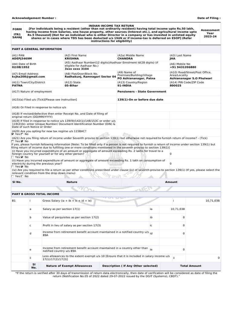 ITR1 Filing for Resident Individuals | PDF | Taxes | Government Finances