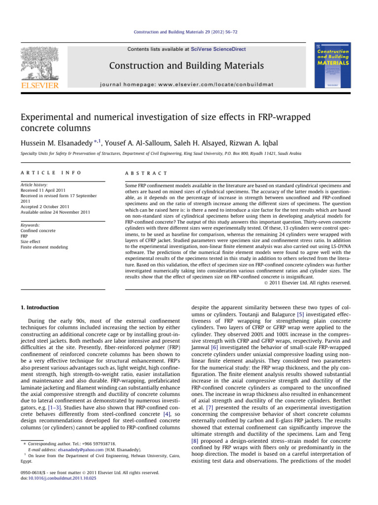 Experimental and Numerical Investigation of Size Effects in FRP-wrapped ...