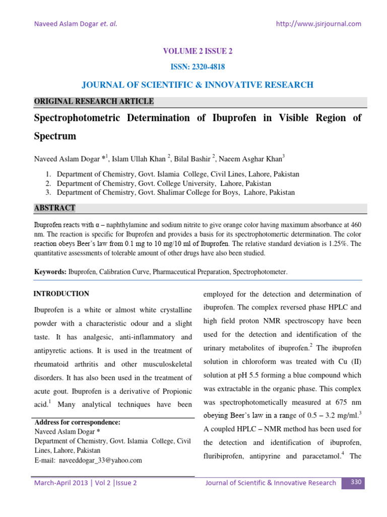 Ibuprofen Spectrophotometric Analysis | PDF | Spectrophotometry | Ethanol