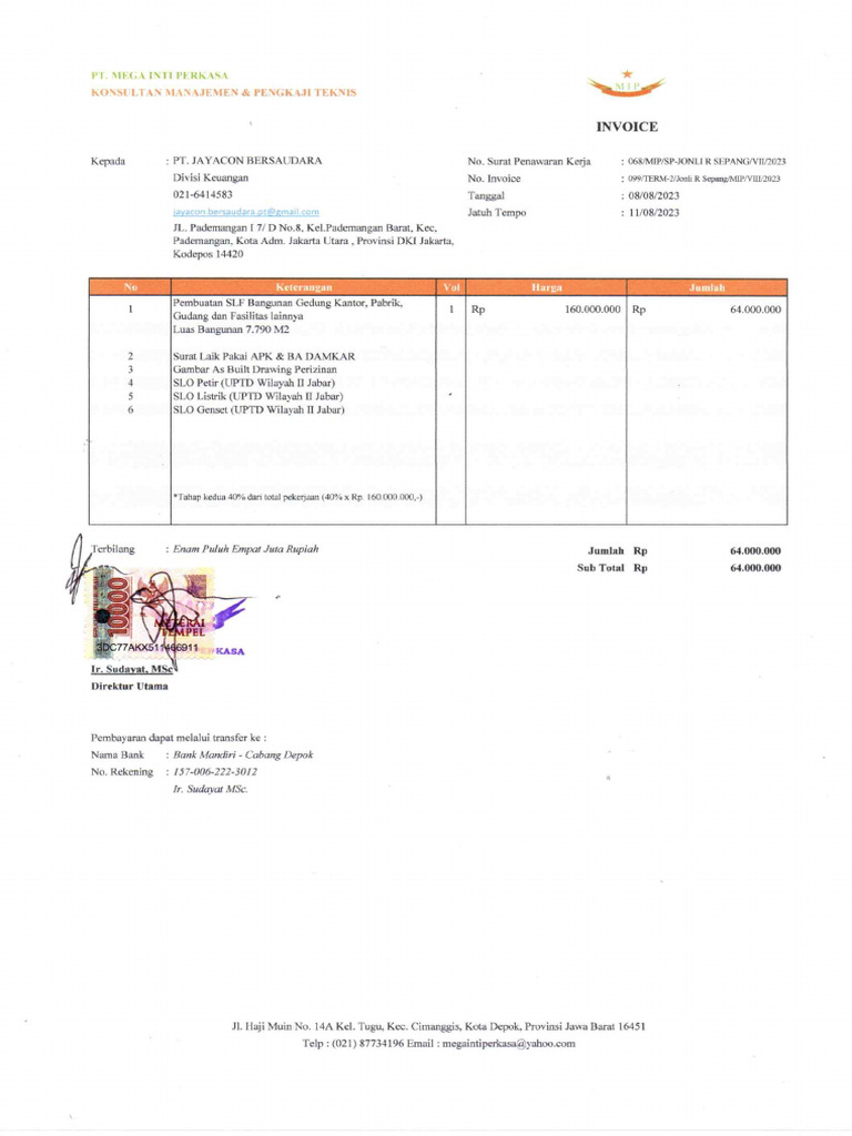 Invoice Termin Ke 2 PT Jayacon Bersaudara 20240402 - 10171337 | PDF