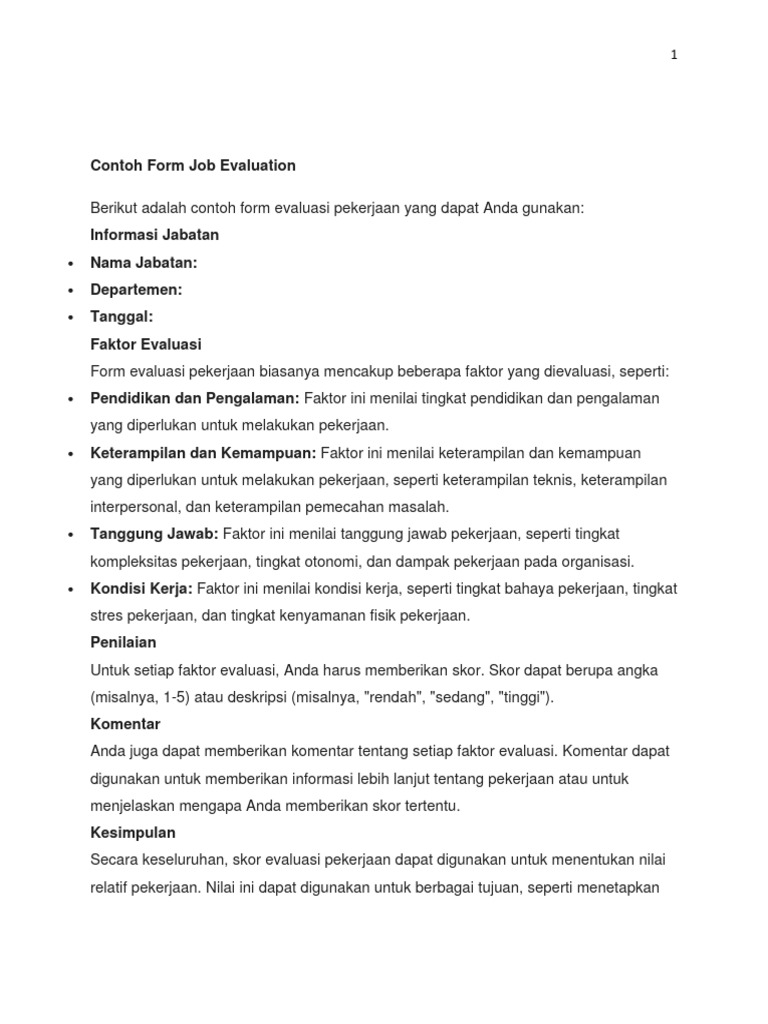Contoh Formulir Evaluasi Pekerjaan | PDF