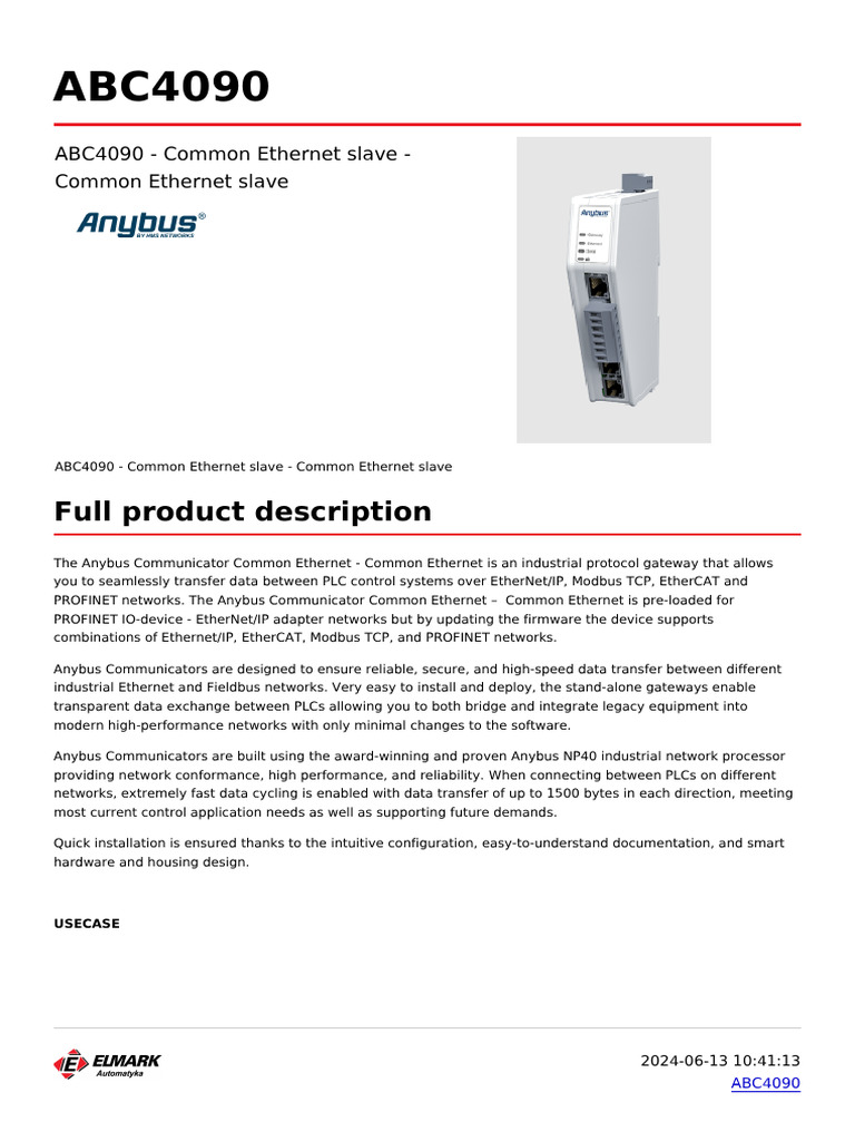 ABC4090 Anybus Ethernet Gateway Overview | PDF | Computer Network ...