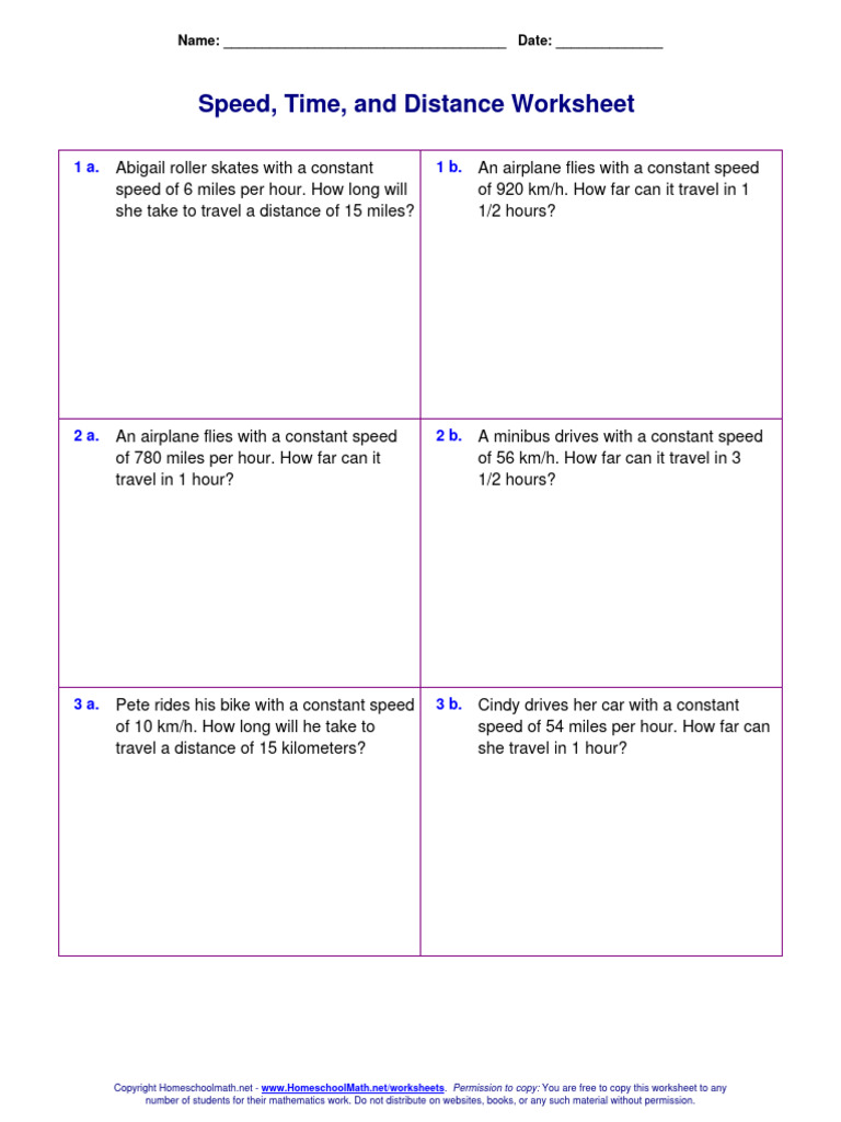 Speed Time Distance Worksheet | PDF | Speed | Theory Of Relativity