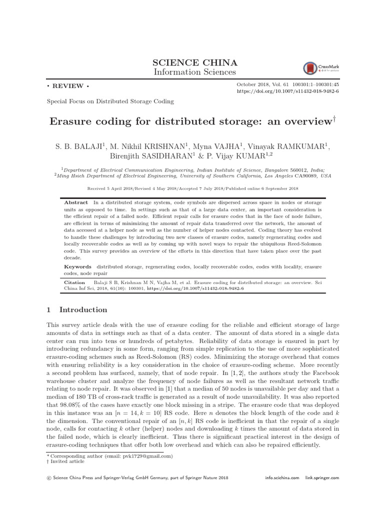 Erasure coding for distributed storage an overview pdf discrete