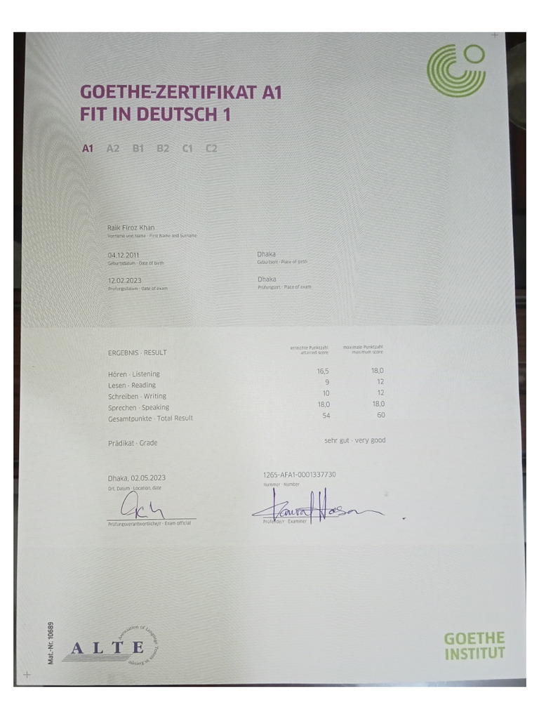 A1 Certificate PDF A1 Certificate PDF