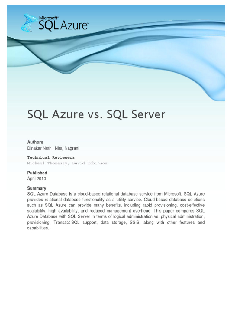 SQL Azure vs. SQL Server | PDF | Databases | Microsoft Sql Server