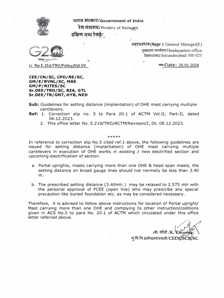 OHE Mast Distance Guidelines | PDF