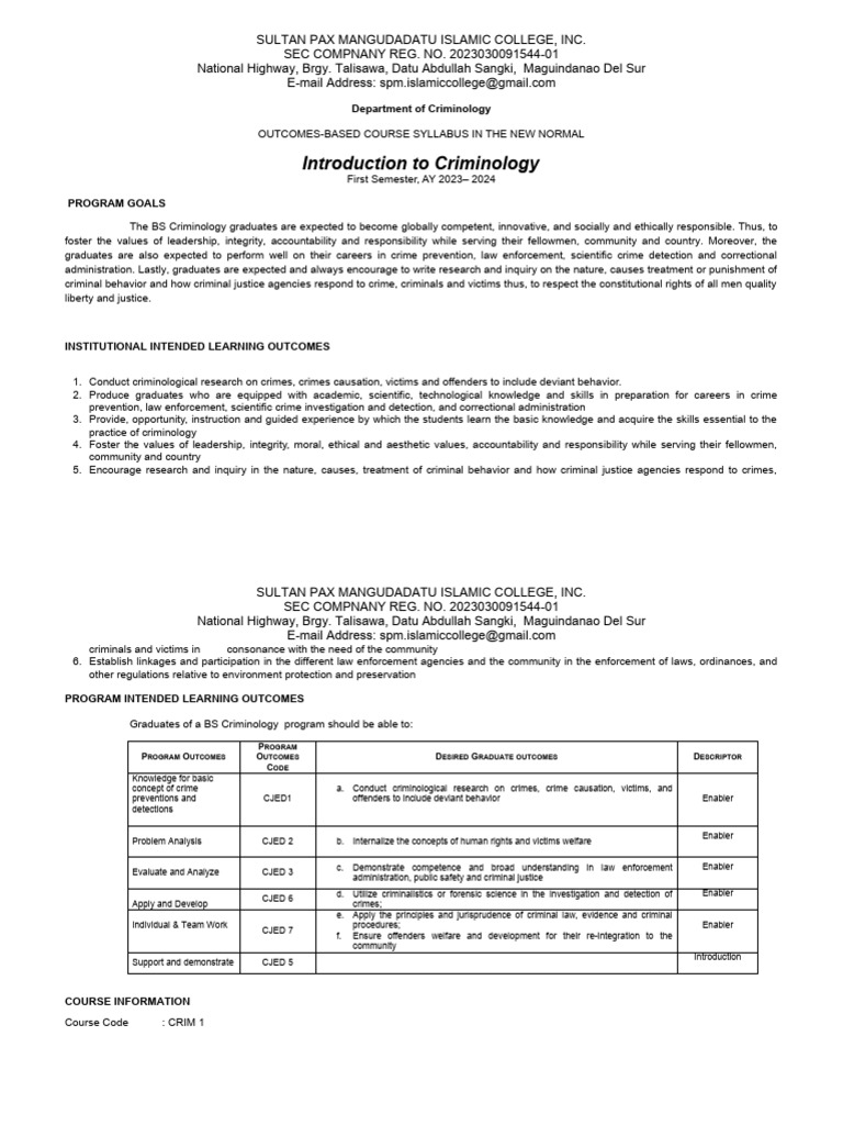 Syllabus Introduction To Criminology Pdf Crime Violence Crimes