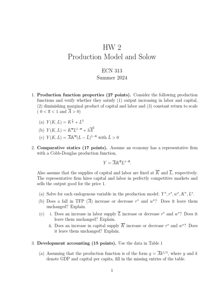 HW 2 | PDF | Production Function | Labour Economics