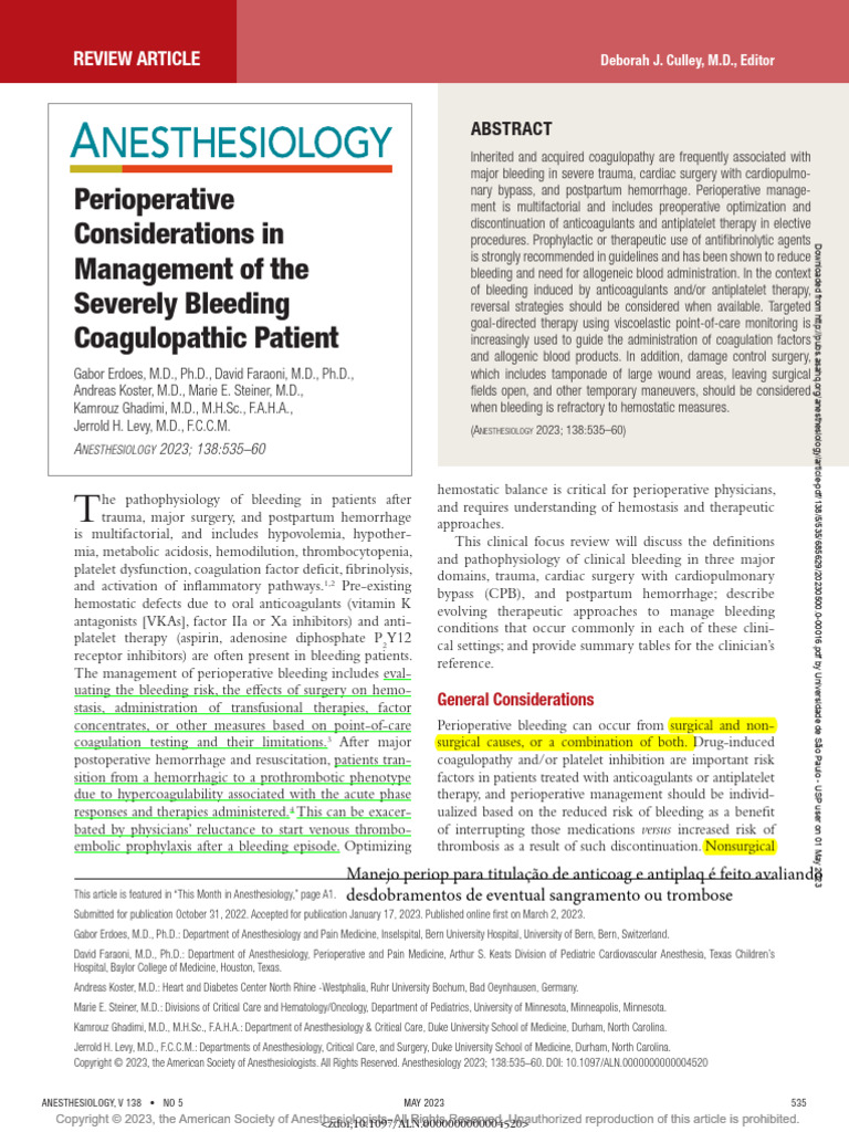 Perioperative Considerations in Management of the Severely Bleeding
