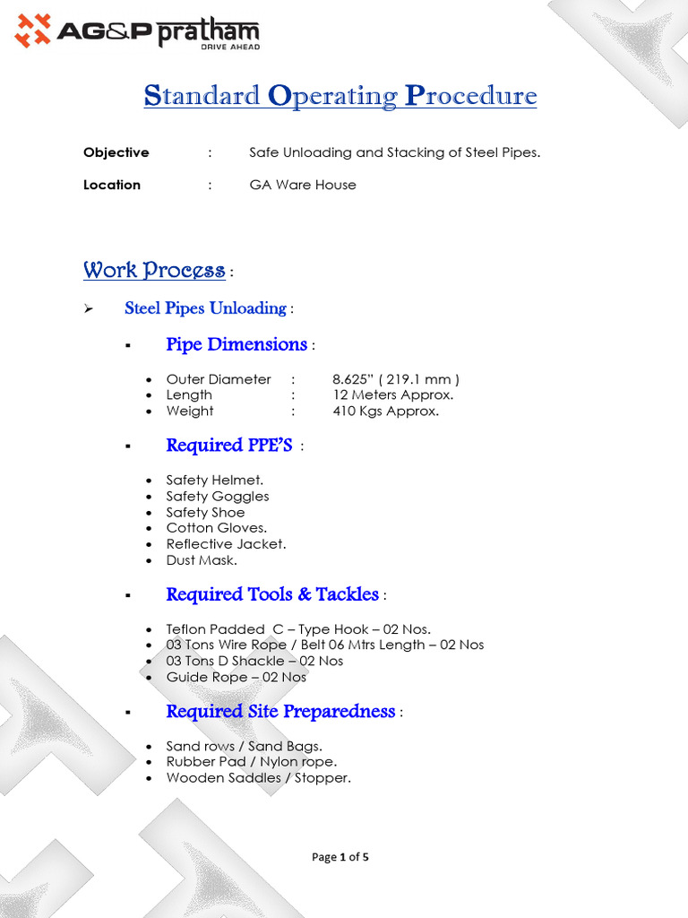 SOP - Steel Pipe Loading and Unloading & Stacking. | PDF | Crane ...
