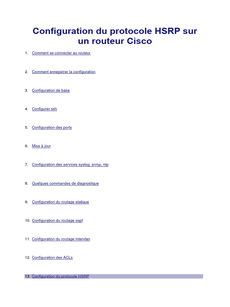 Configuration HSRP sur routeur Cisco | PDF | Adresse IP | Standards de ...