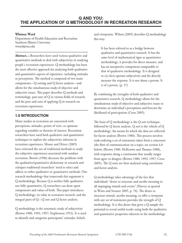 Q Methodology in Recreation Research | PDF | Methodology | Quantitative ...