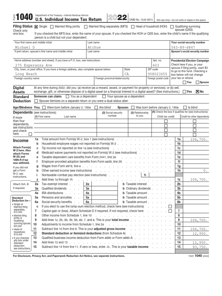 2022 TaxReturn | PDF | Irs Tax Forms | Tax Deduction