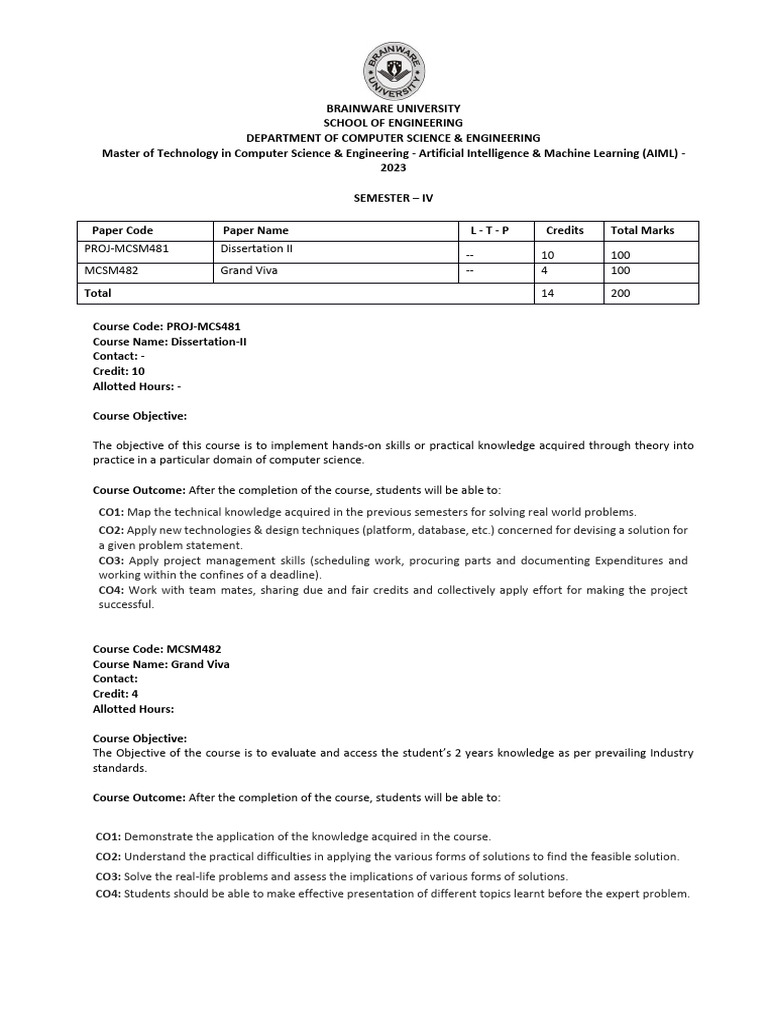 AIML Master's Program: Dissertation & Viva | PDF | Computer Science ...