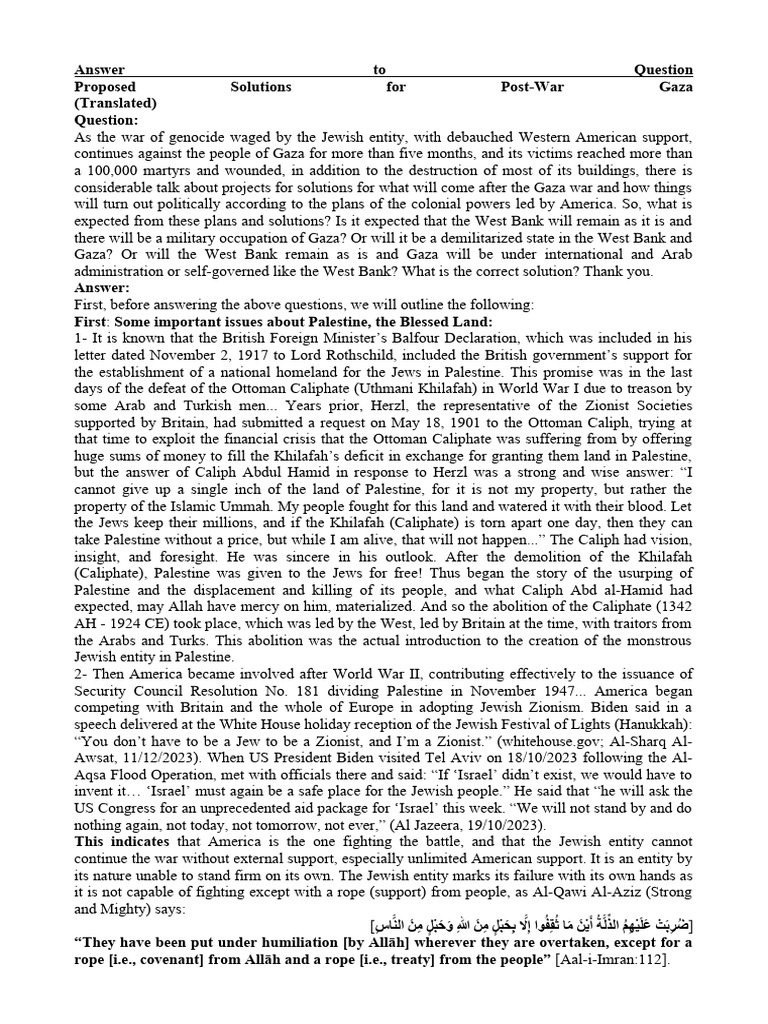 Proposed solutions for post war gaza pdf benjamin netanyahu two