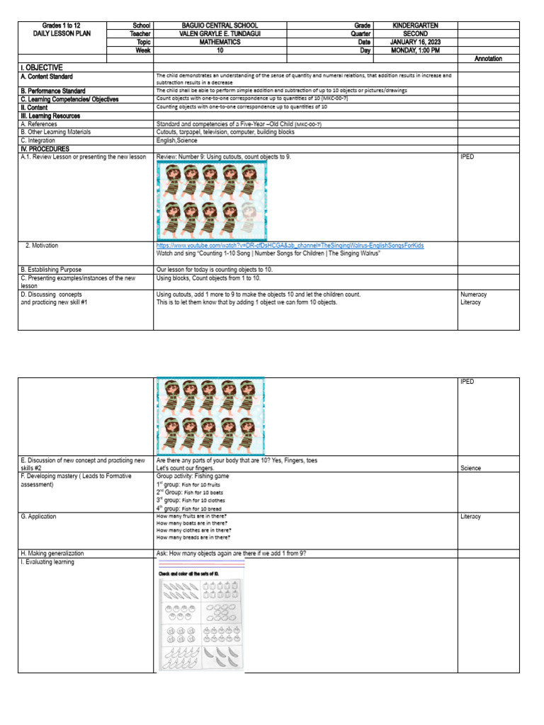 Kindergarten Daily Lesson Plans | PDF | Teachers | Lesson Plan