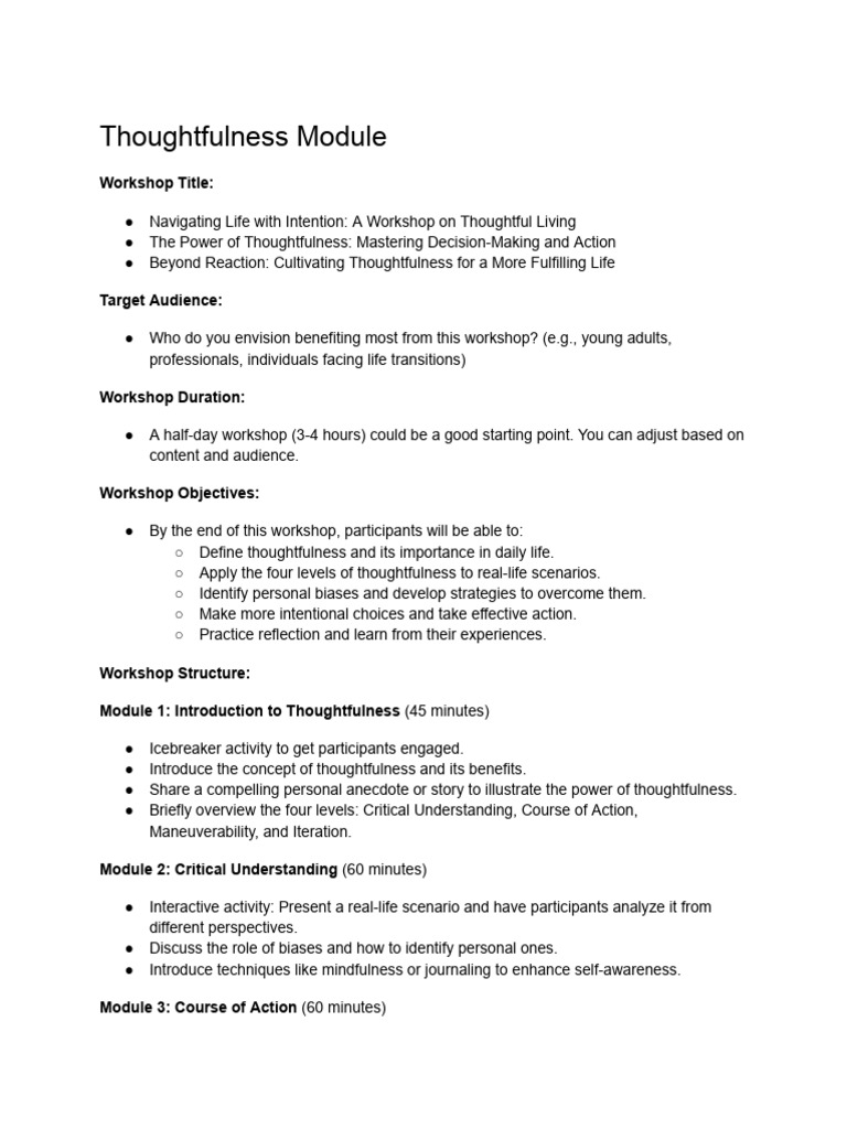 Workshop on Thoughtful Living Skills | PDF | Awareness | Mindfulness