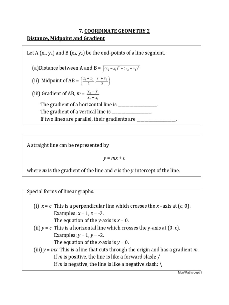 Coordinate Geometry: Distance & Gradient | PDF | Line (Geometry ...