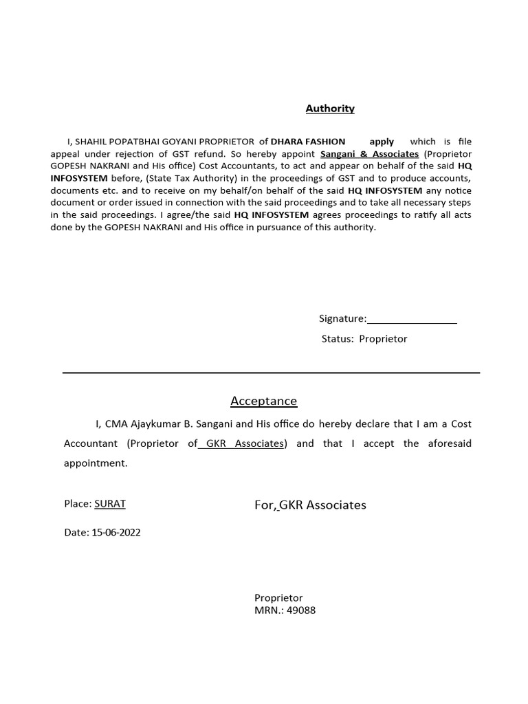 GST Refund Appeal Authority Appointment | PDF